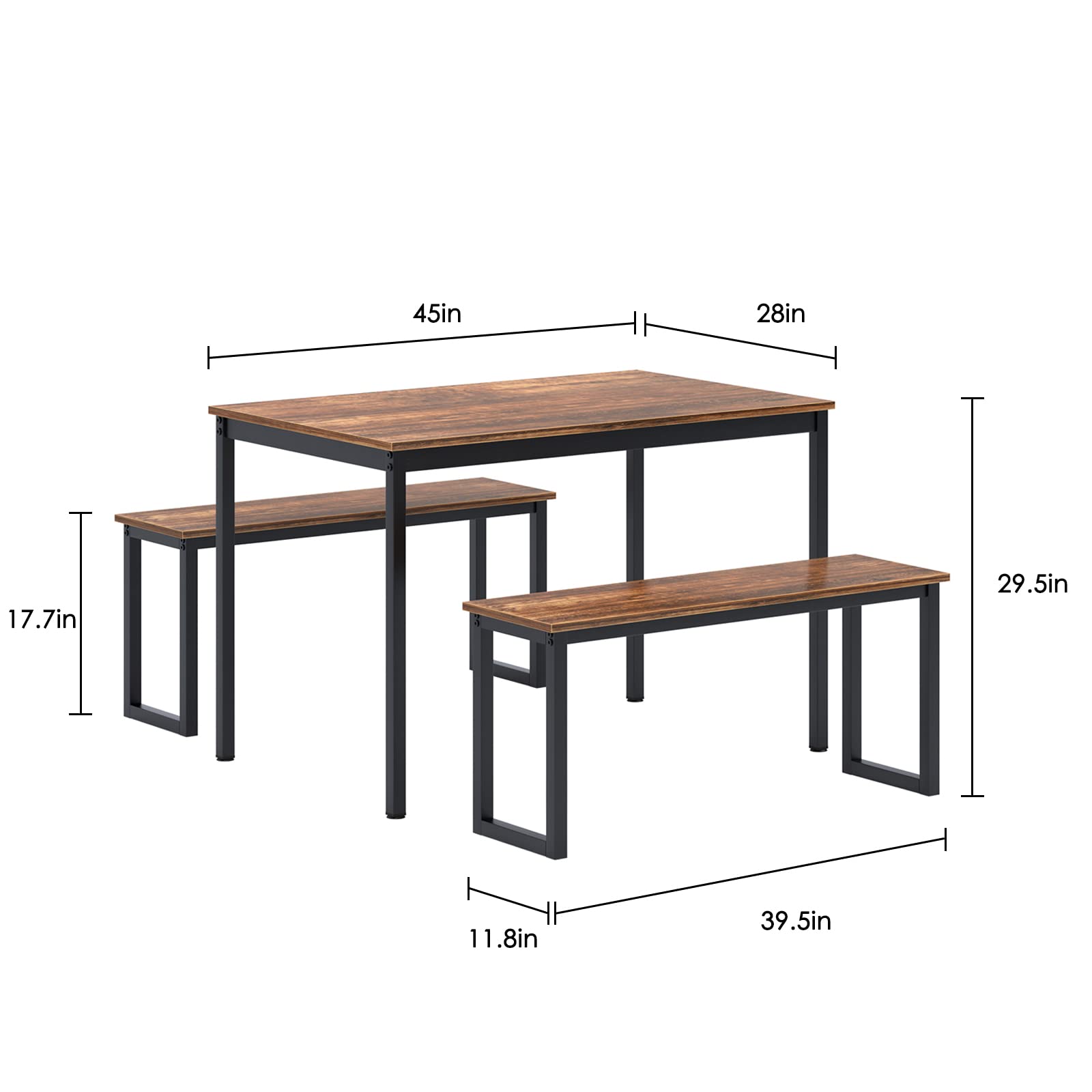 3-Piece Dining Table Set with Benches