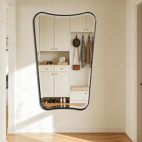 Wavy Bathroom Mirror 36x24 Inch Black Metal Frame