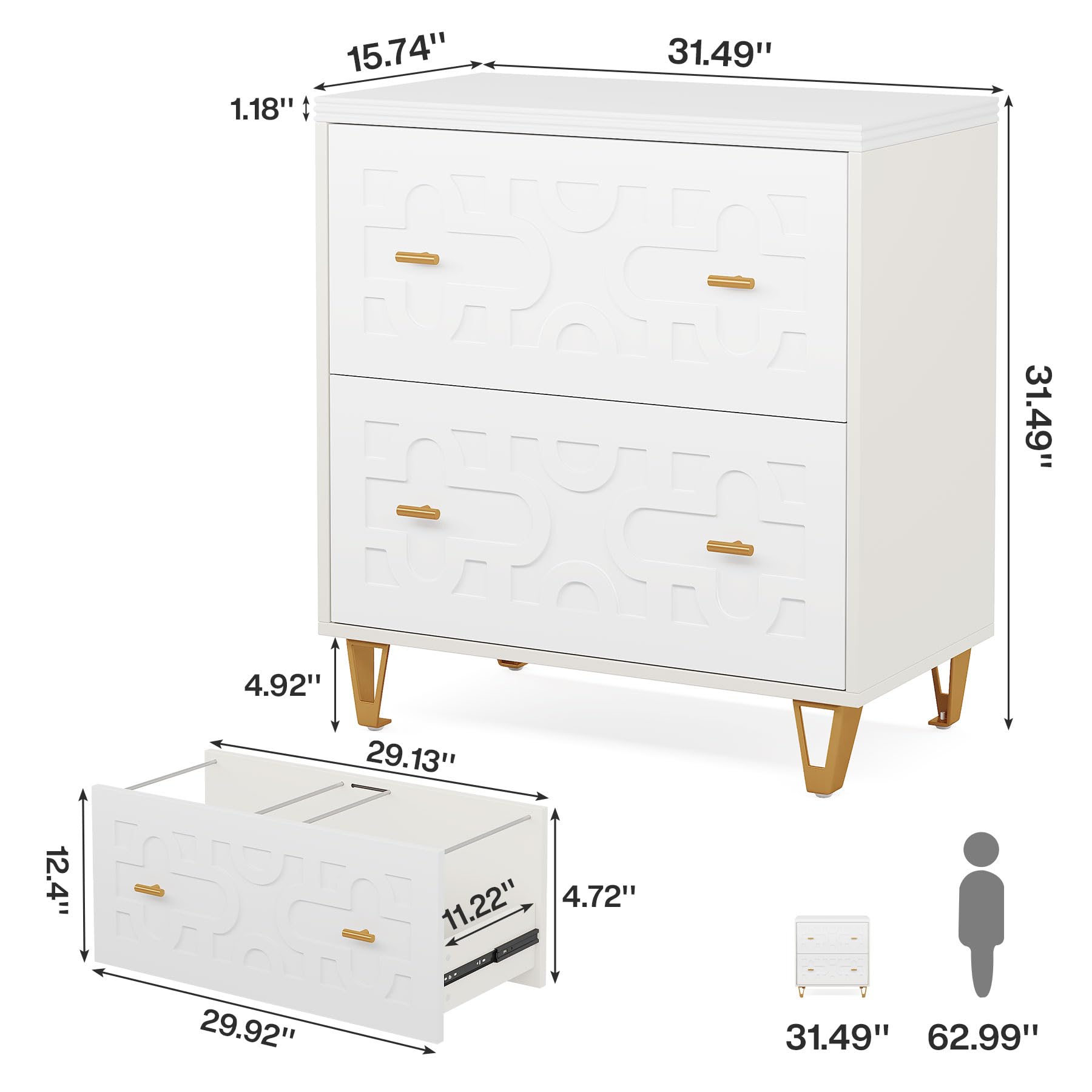 2-Drawer Lateral File Cabinet with Printer Stand