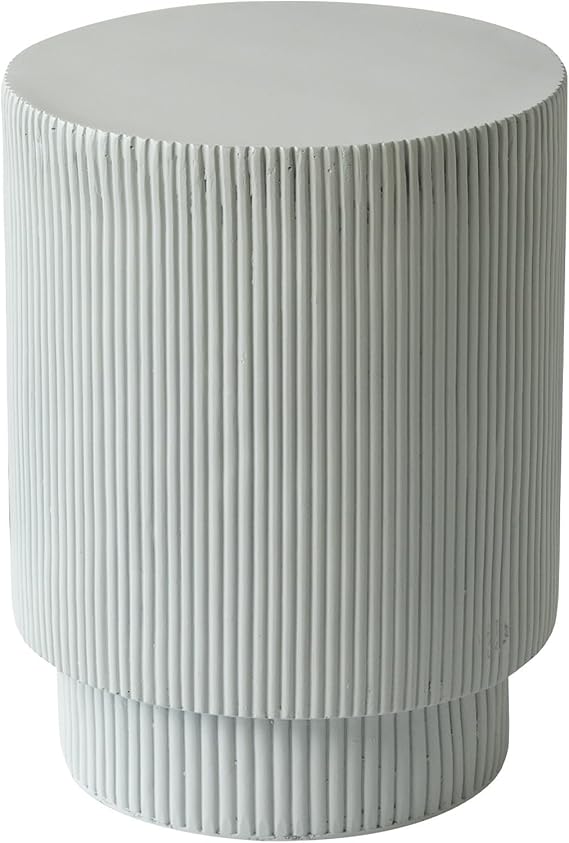 Modern Round Fiberstone Side Table - Weather-Resistant Outdoor Accent End Table