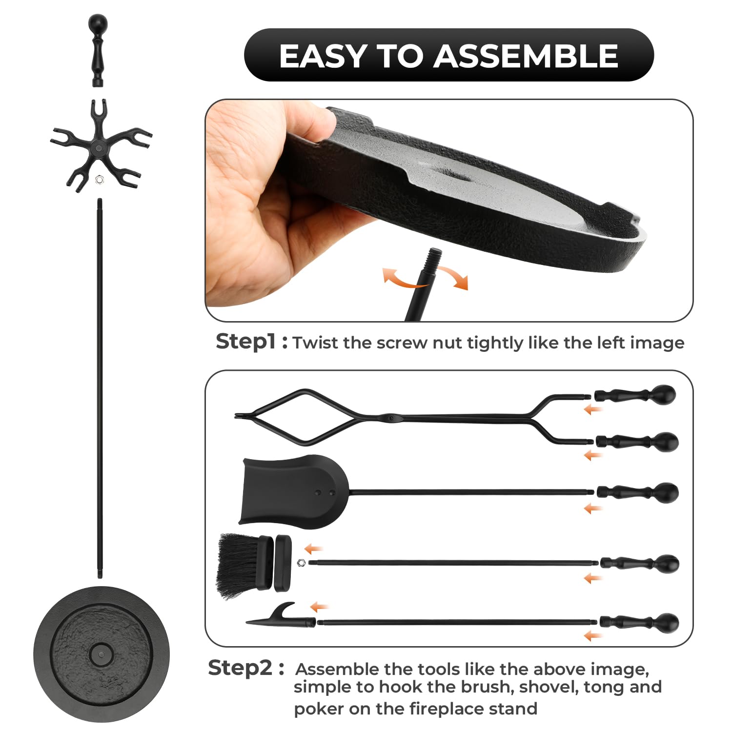 5-Piece Cast Iron Fireplace Tool Set with Stand
