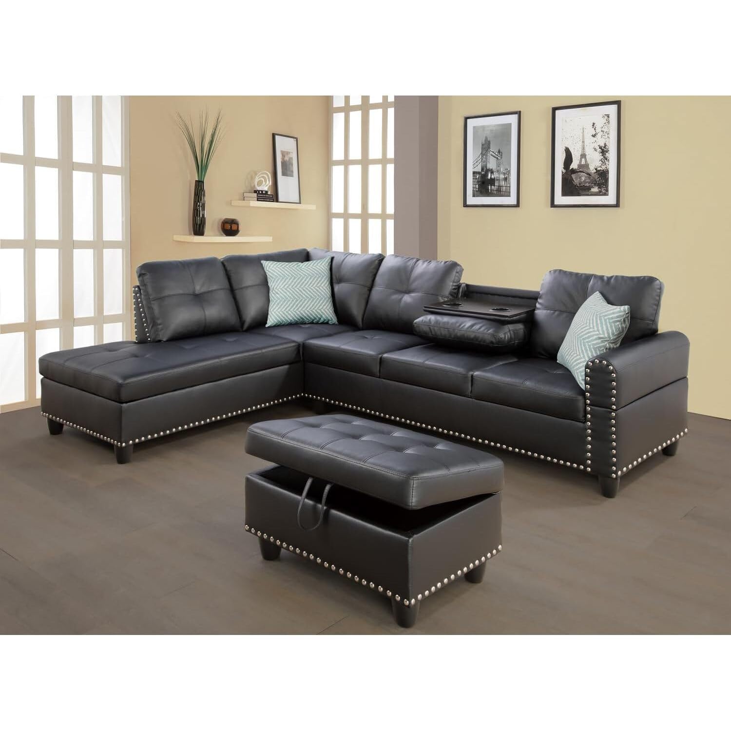 L-Shaped Sectional Sofa with Storage Ottoman