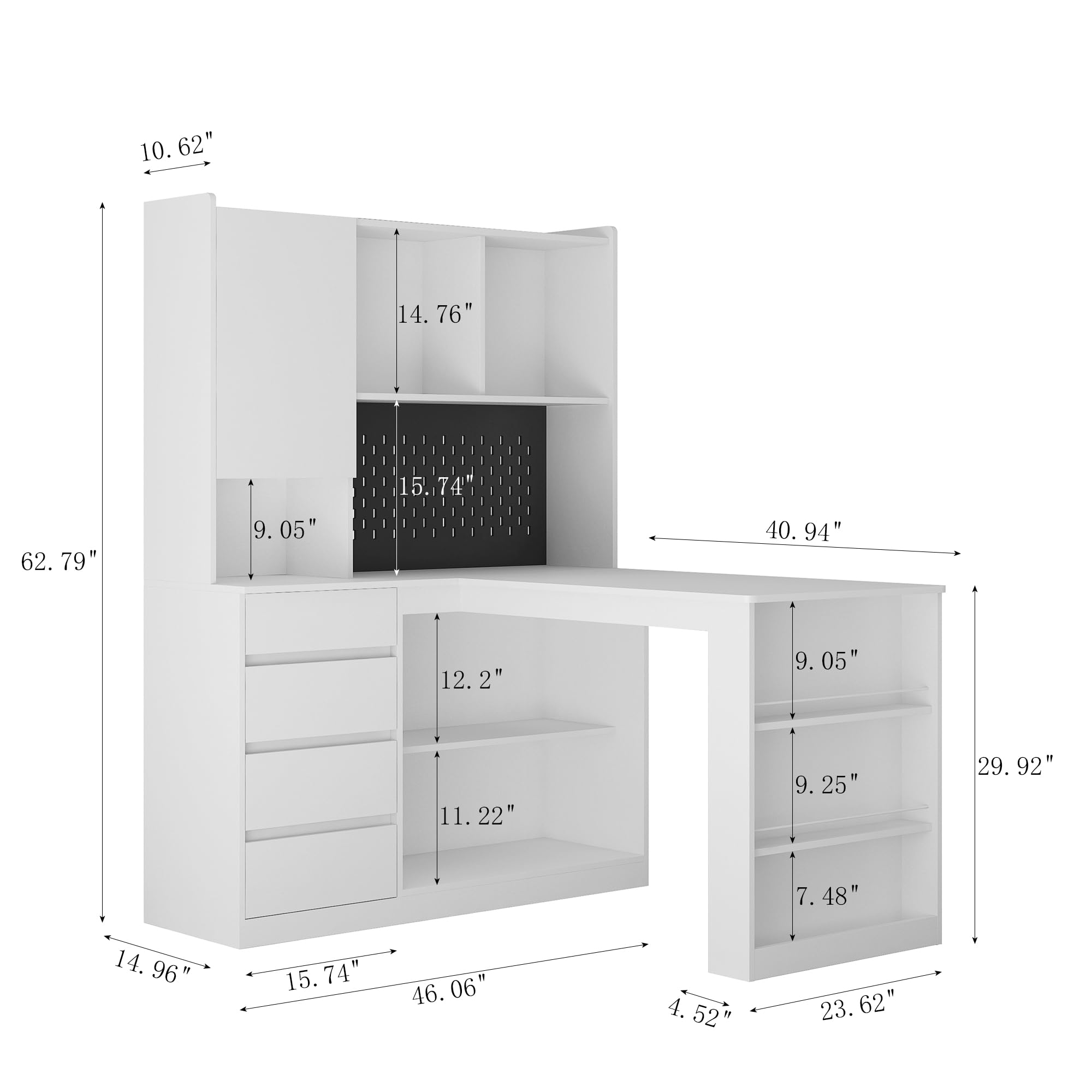 L-Shaped Home Office Desk with Hutch and LED Light