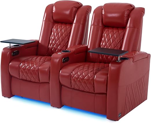 Home Theater Seating Row of 4 - Top Grain Leather Power Recliner