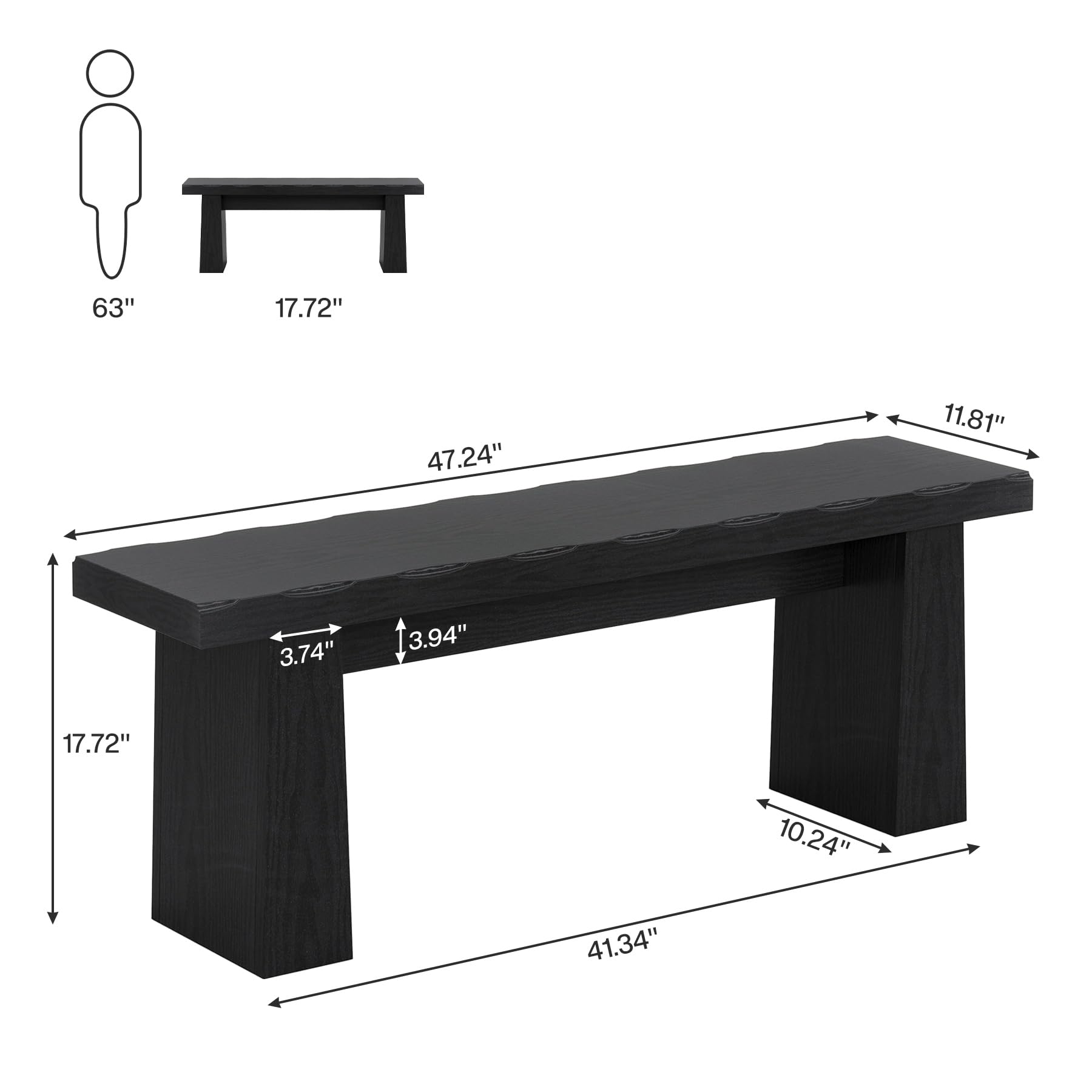 Wooden Dining Bench 47 Inch with Sturdy Frame