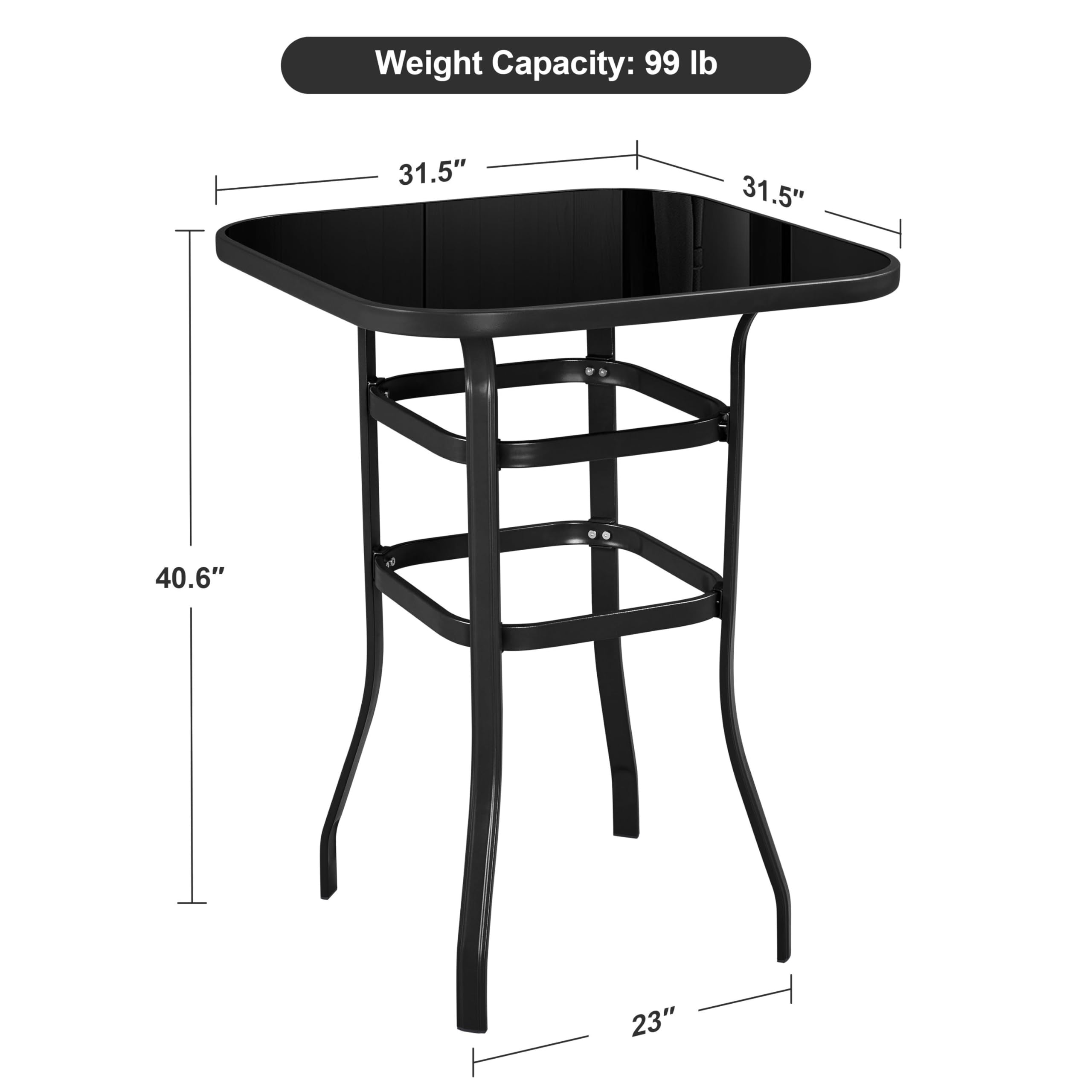 Patio Bar Table Tempered Glass Square Black