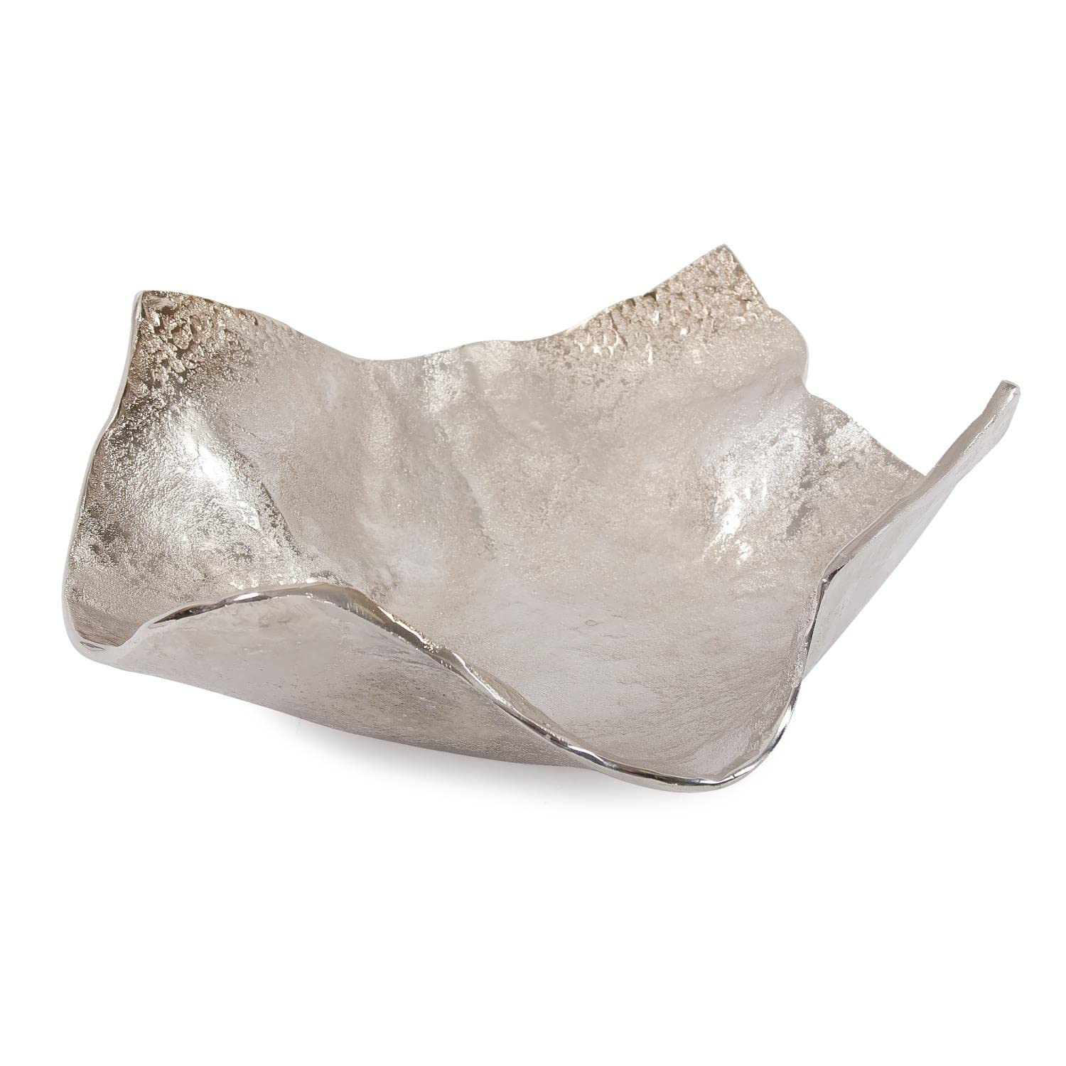 Champagne Silver Decorative Bowl with Hammered Pattern - 15.5 x 6 Inch