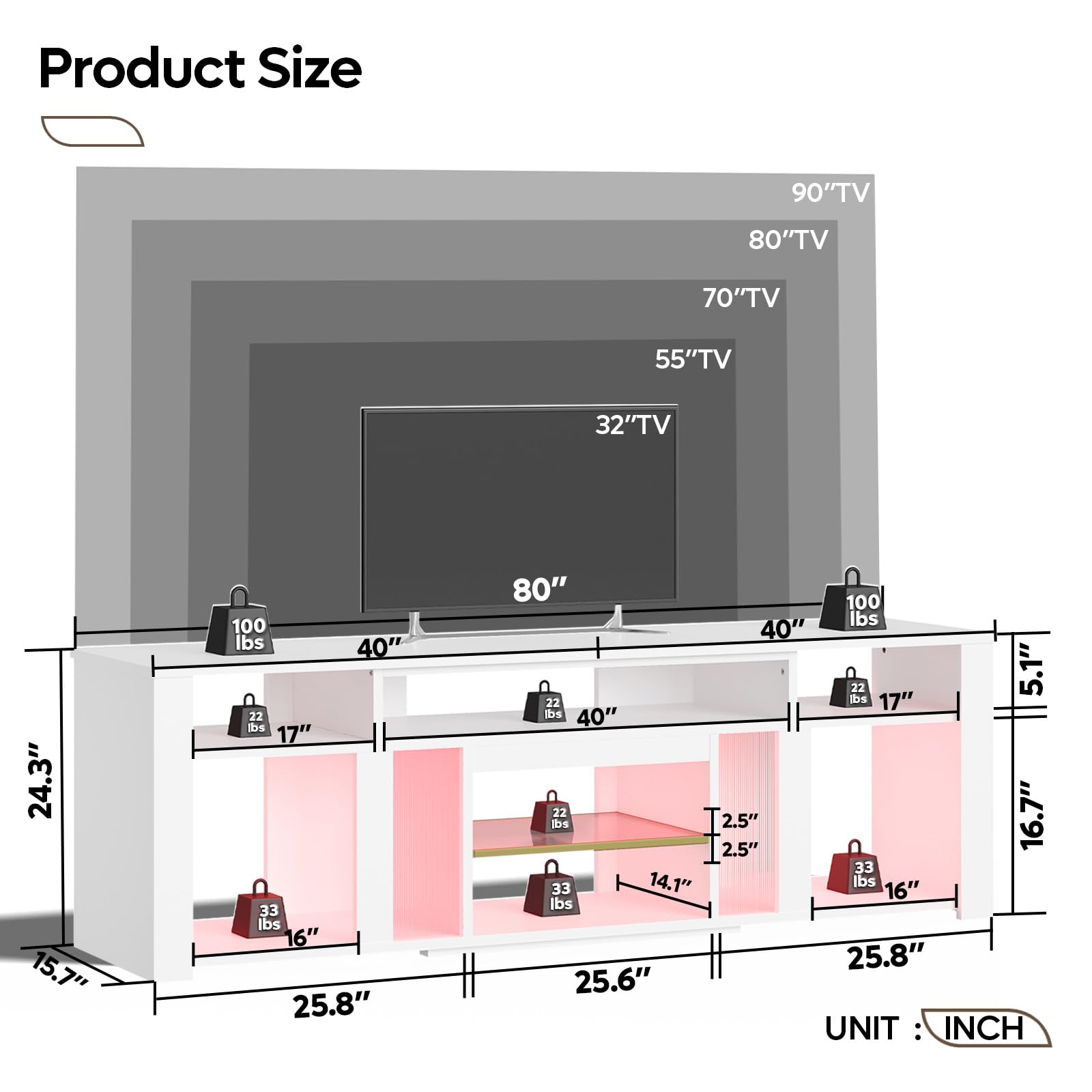 80 LED TV Stand with Adjustable Shelves