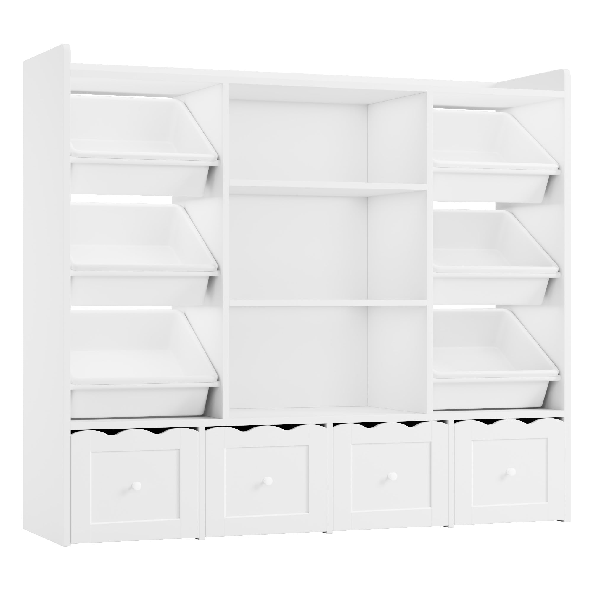 HITHOS 55" W Kids Toy Storage Organizer, Large Toy Box with Bookshelf, Toy Chest with 3 Cubes Storage Organizer, 6 Toy Organizers and Storage Bins, 4 Rolling Drawers for Kids Room, Playroom, White