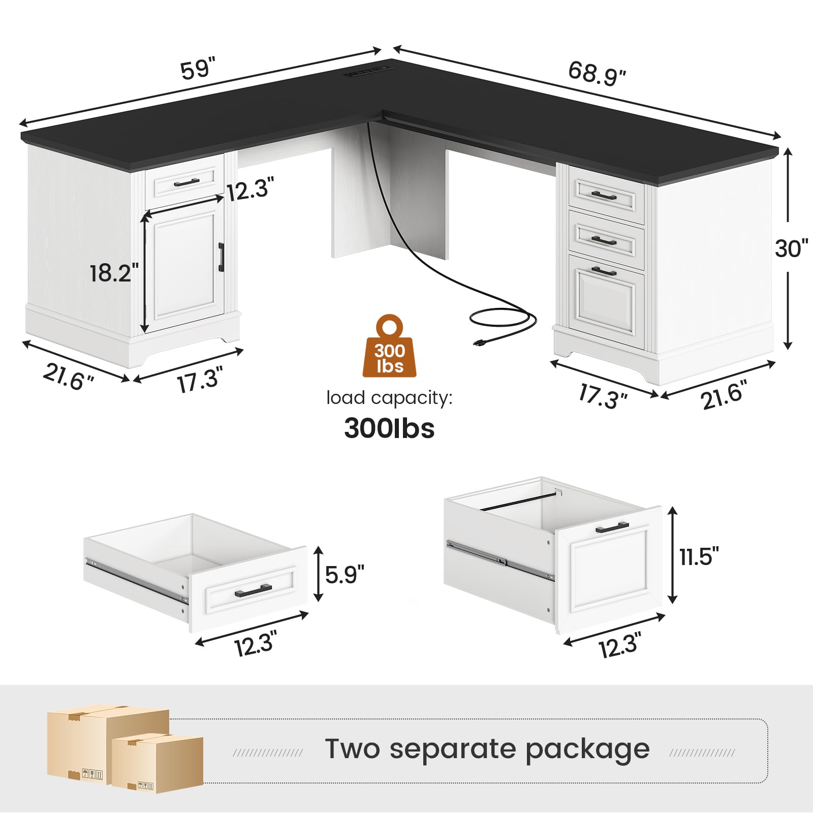 69" Executive L-Shaped Desk with Drawers and Storage Cabinet