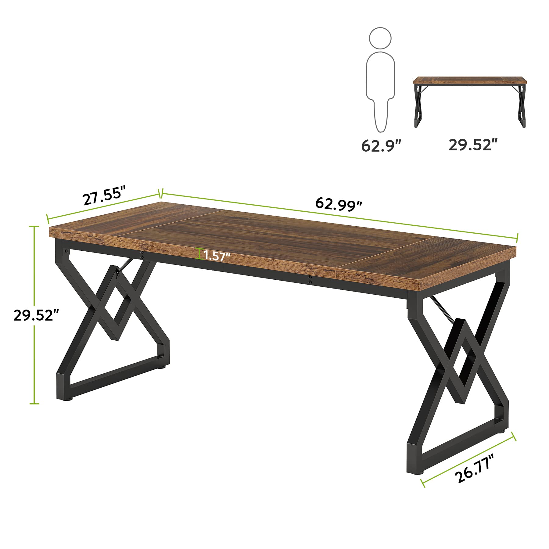 63-Inch Executive Desk with Metal Frame