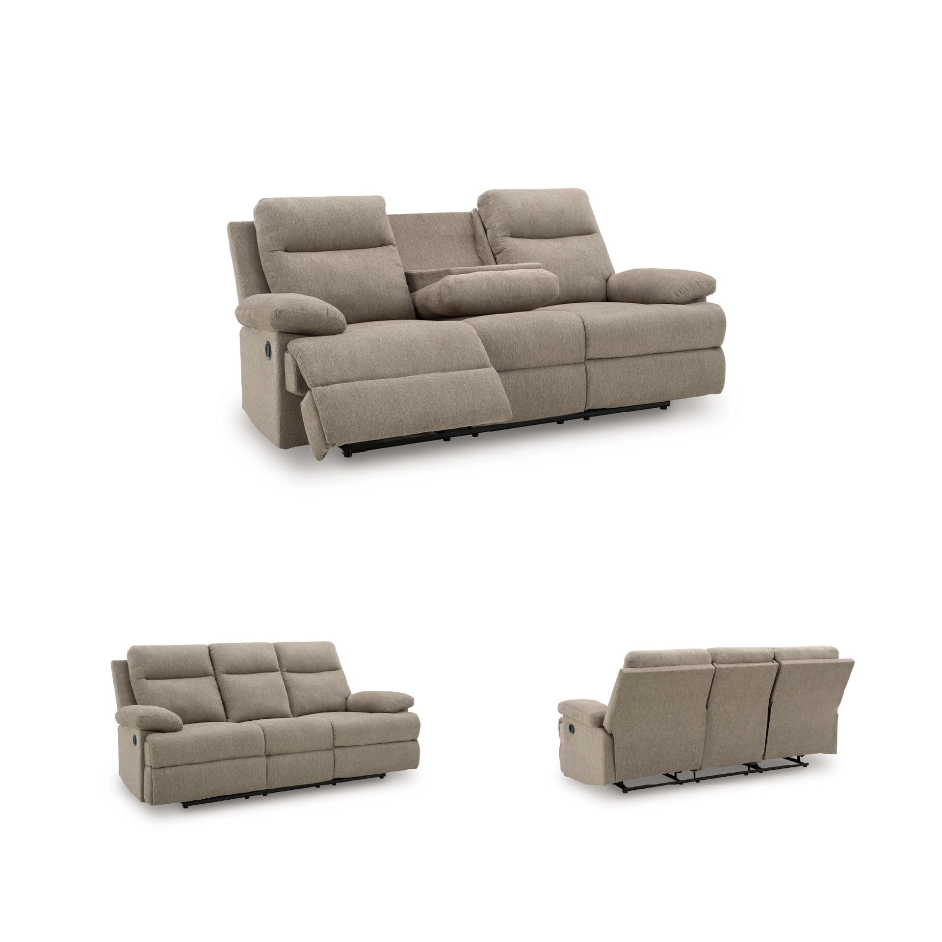 Mocha Chenille Reclining Sofa with Drop-Down Table