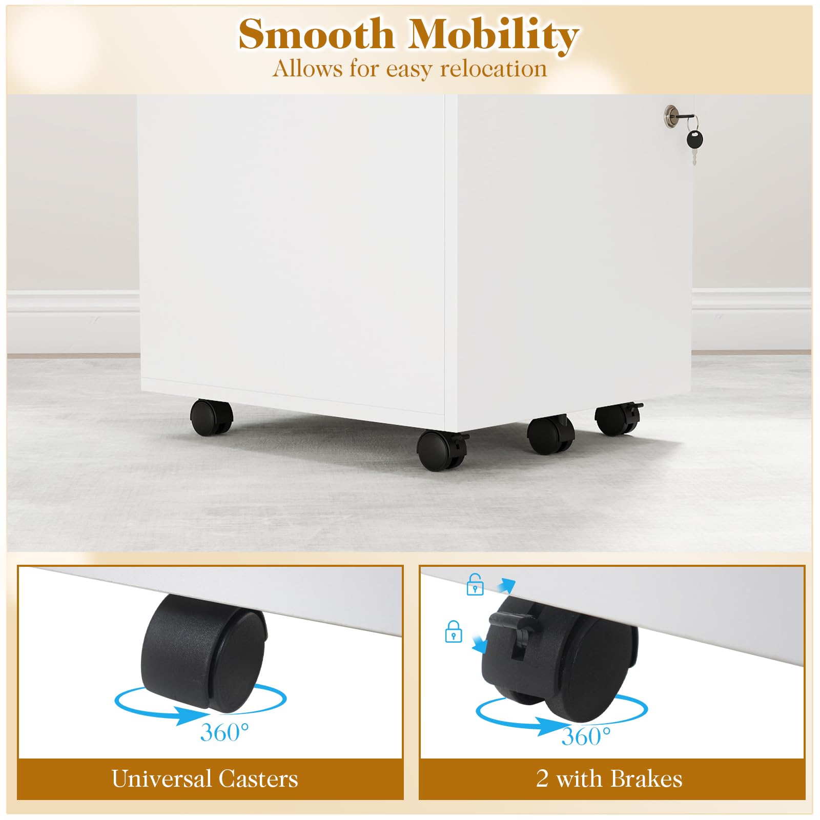 Mobile File Cabinet with 3 Drawers