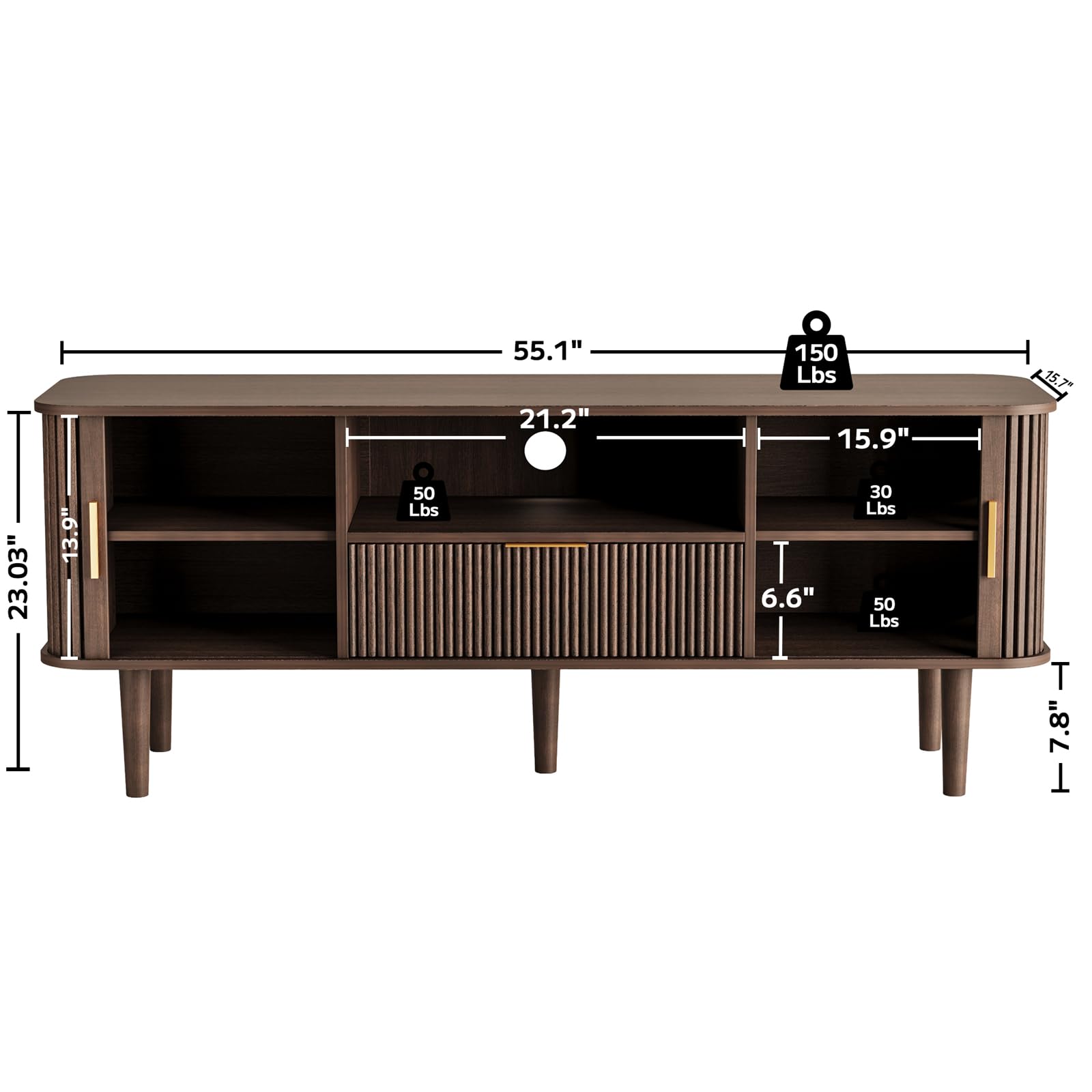 Fluted TV Stand 55 Inch Mid Century Modern Media Console