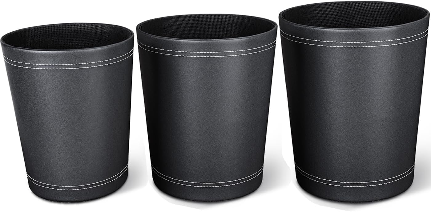 3 Pack PU Leather Office Trash Can Set