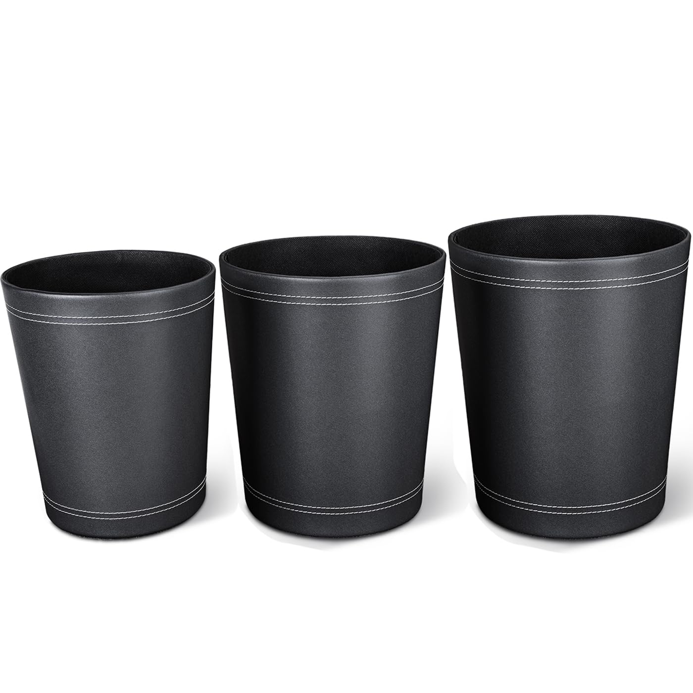 3 Pack PU Leather Office Trash Can Set
