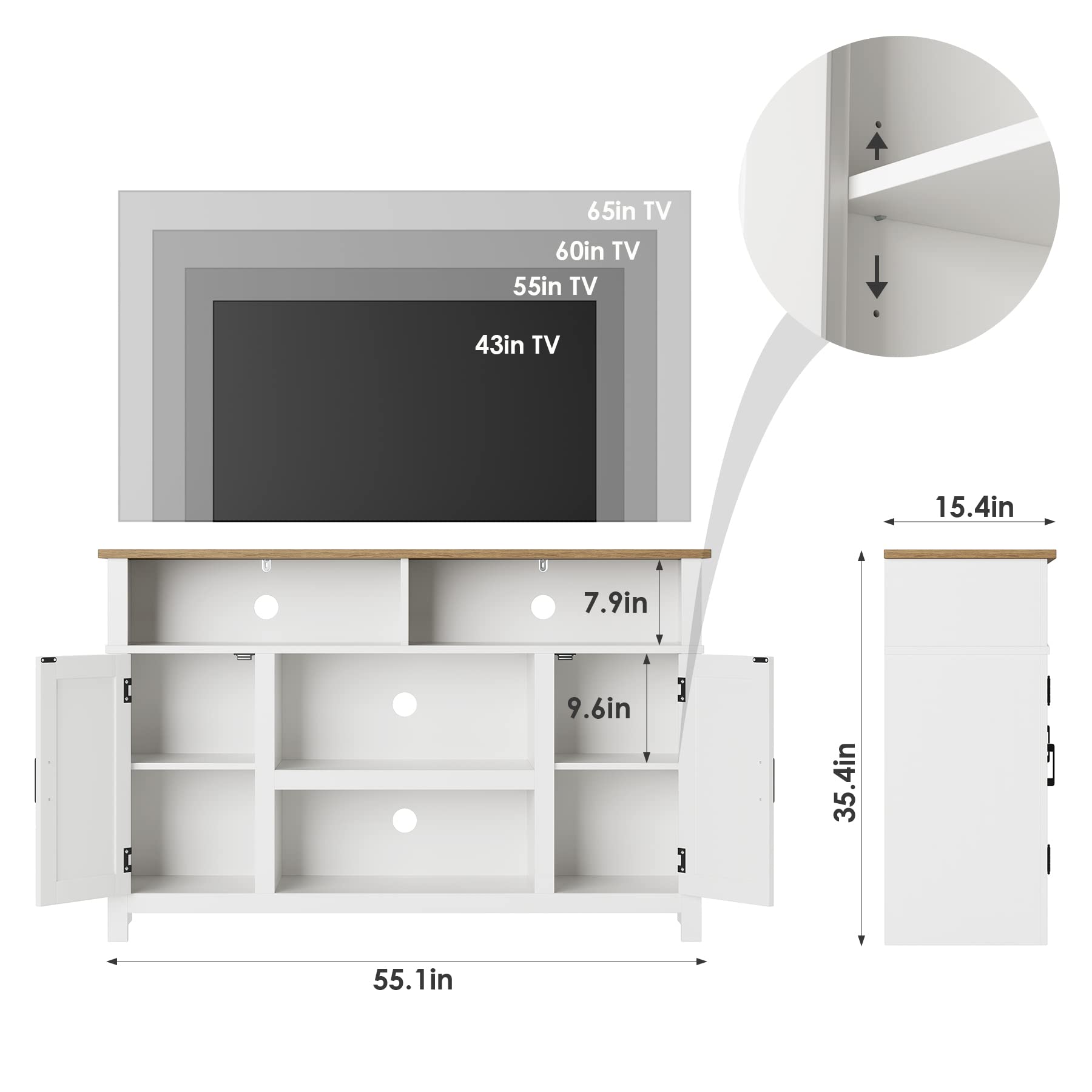 Barn Door TV Stand for TVs Up to 65 Inch White