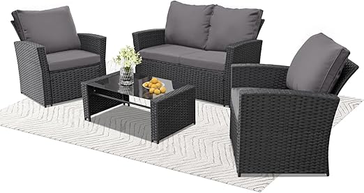 4 Piece Wicker Patio Furniture Set