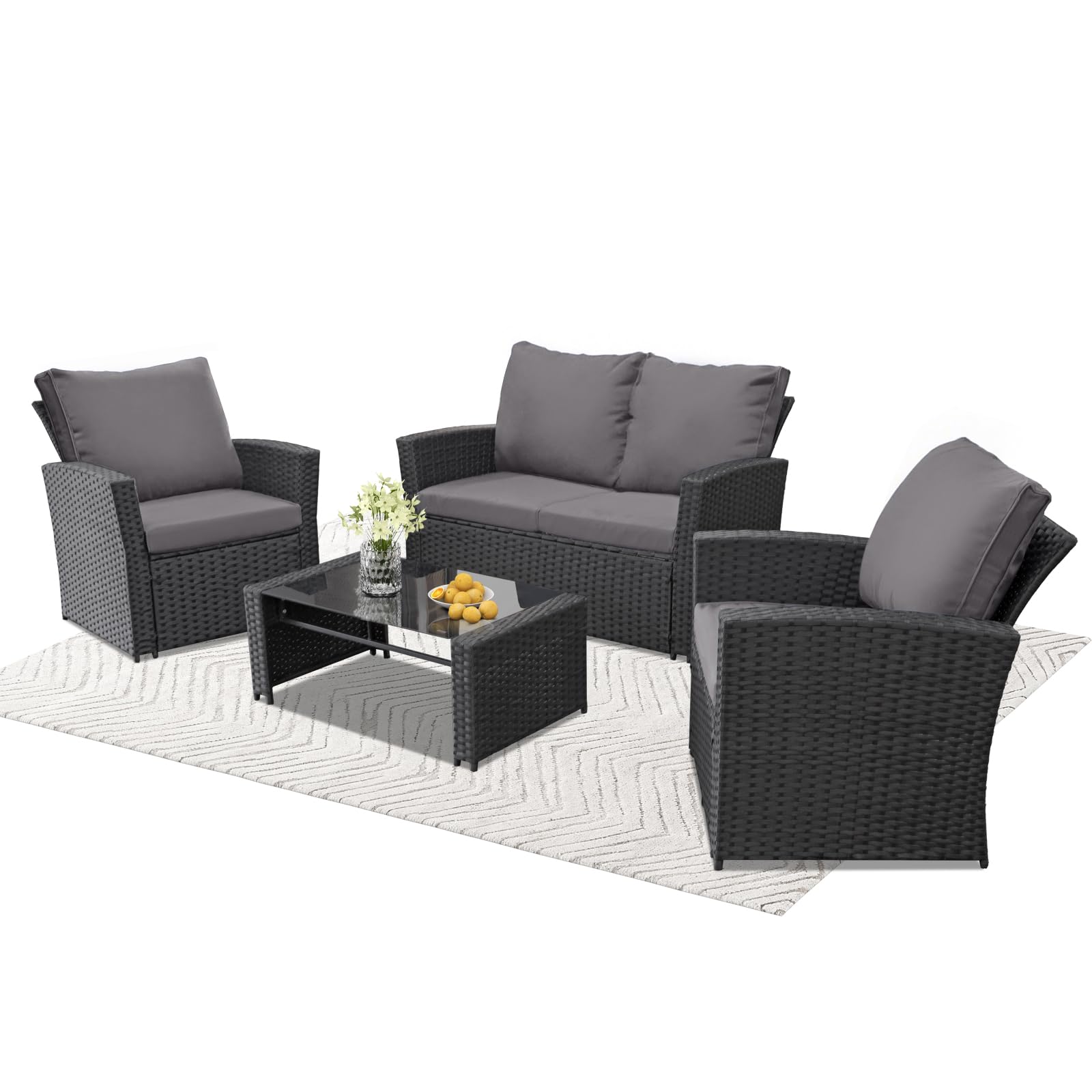4 Piece Wicker Patio Furniture Set