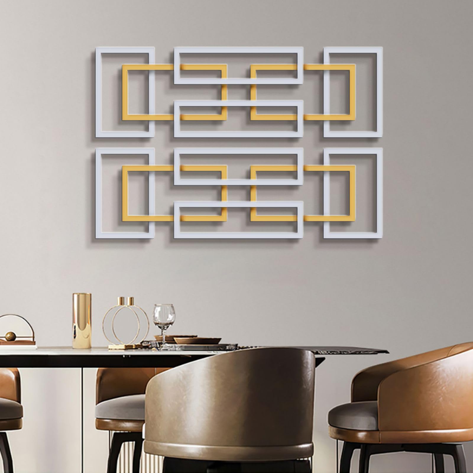 Modern Metal Wall Decor Set of 2 - Abstract 3D Rectangle Sculpture Gold Silver