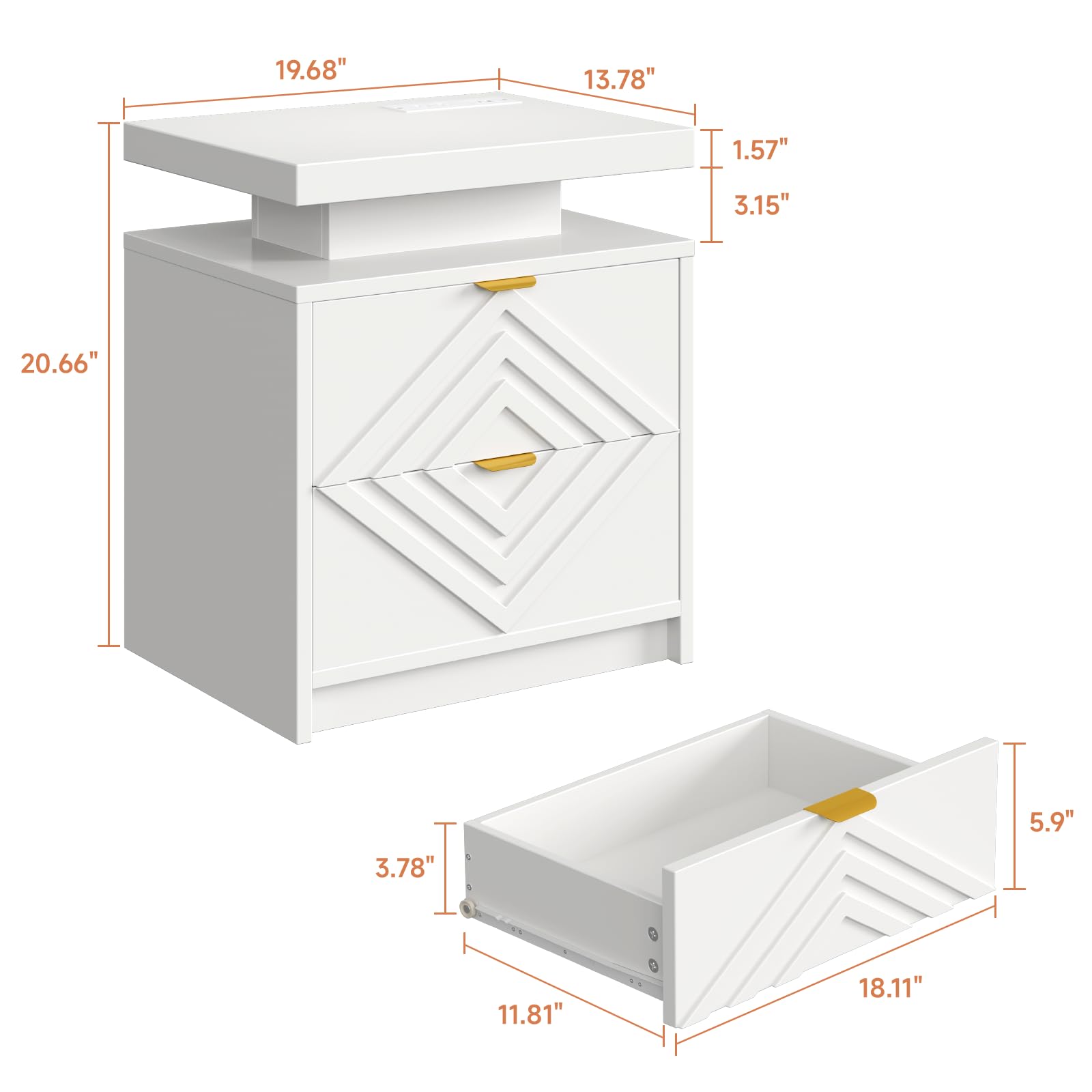 LED Nightstand with Charging Station