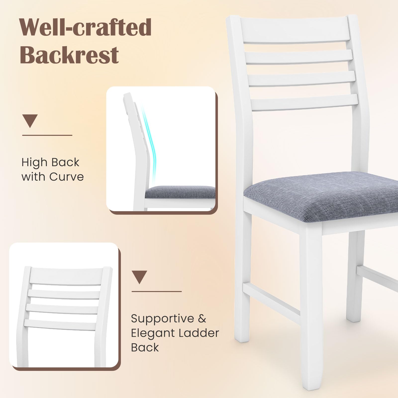 Set of 2 White Upholstered Dining Chairs with Padded Seat