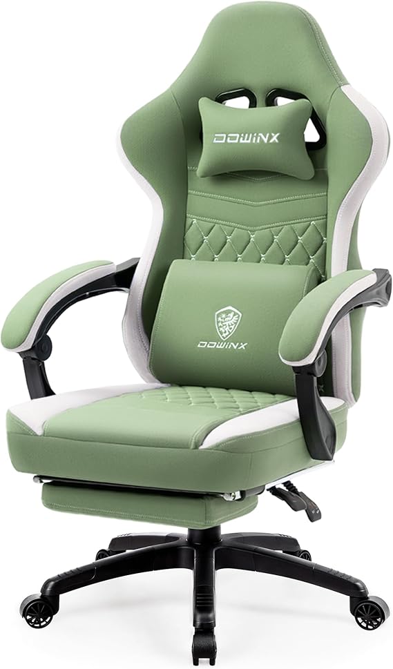 Breathable Fabric Gaming Chair with Gel Pad and Footrest