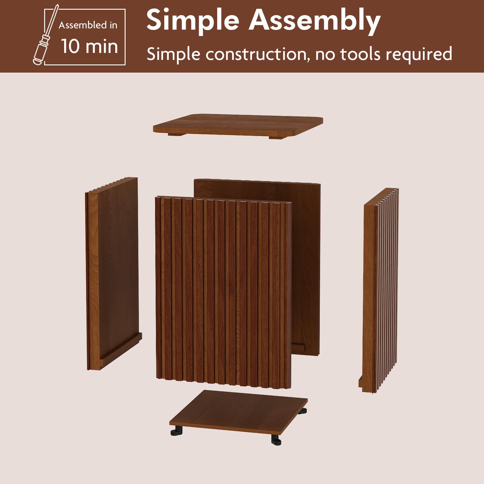 Set of 2 Fluted Side Table with Storage-Small Square End Table with Solid Wood Veneer Top, Accent Table Modern Farmhouse Pedestal Drink Table for Couch Sofa Living Room, Rustic Brown