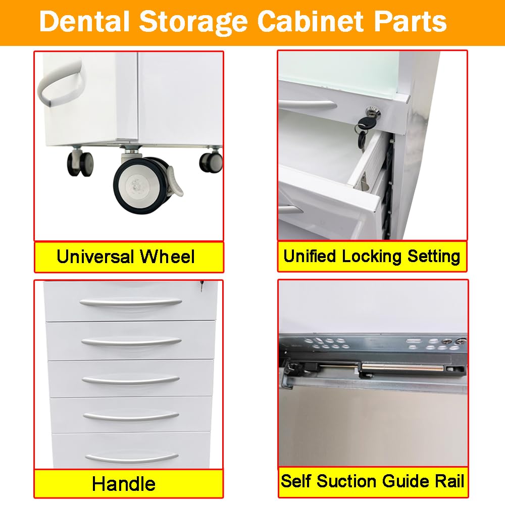 5-Drawer Mobile Dental Cart with Lock