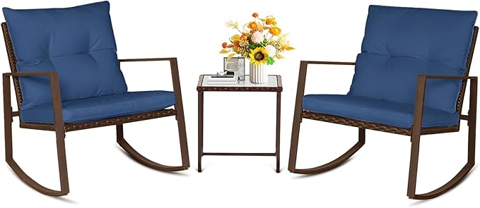 3-Piece Outdoor Rocking Bistro Set with Glass Coffee Table