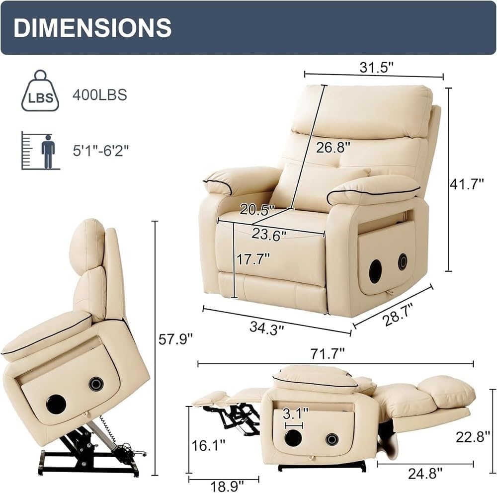 Electric Lift Recliner Sofa with Heat and Massage