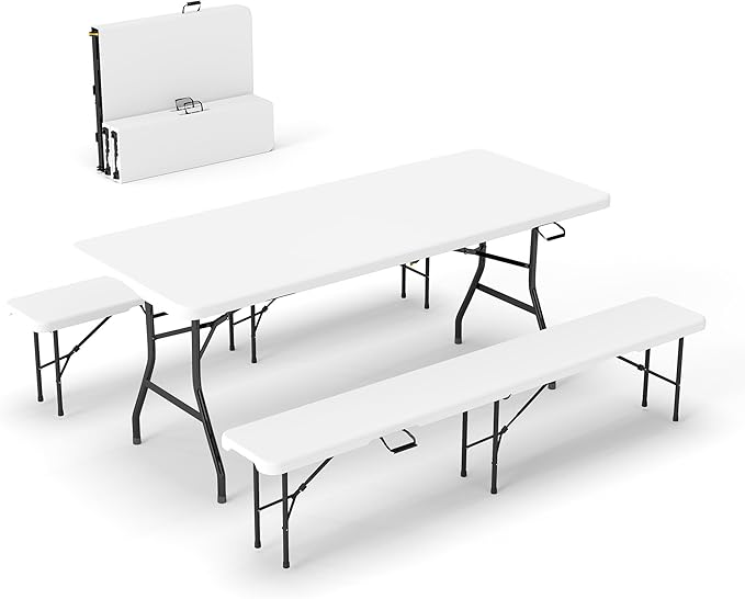 6' Folding Picnic Table with 2 Benches - 3 Piece Set