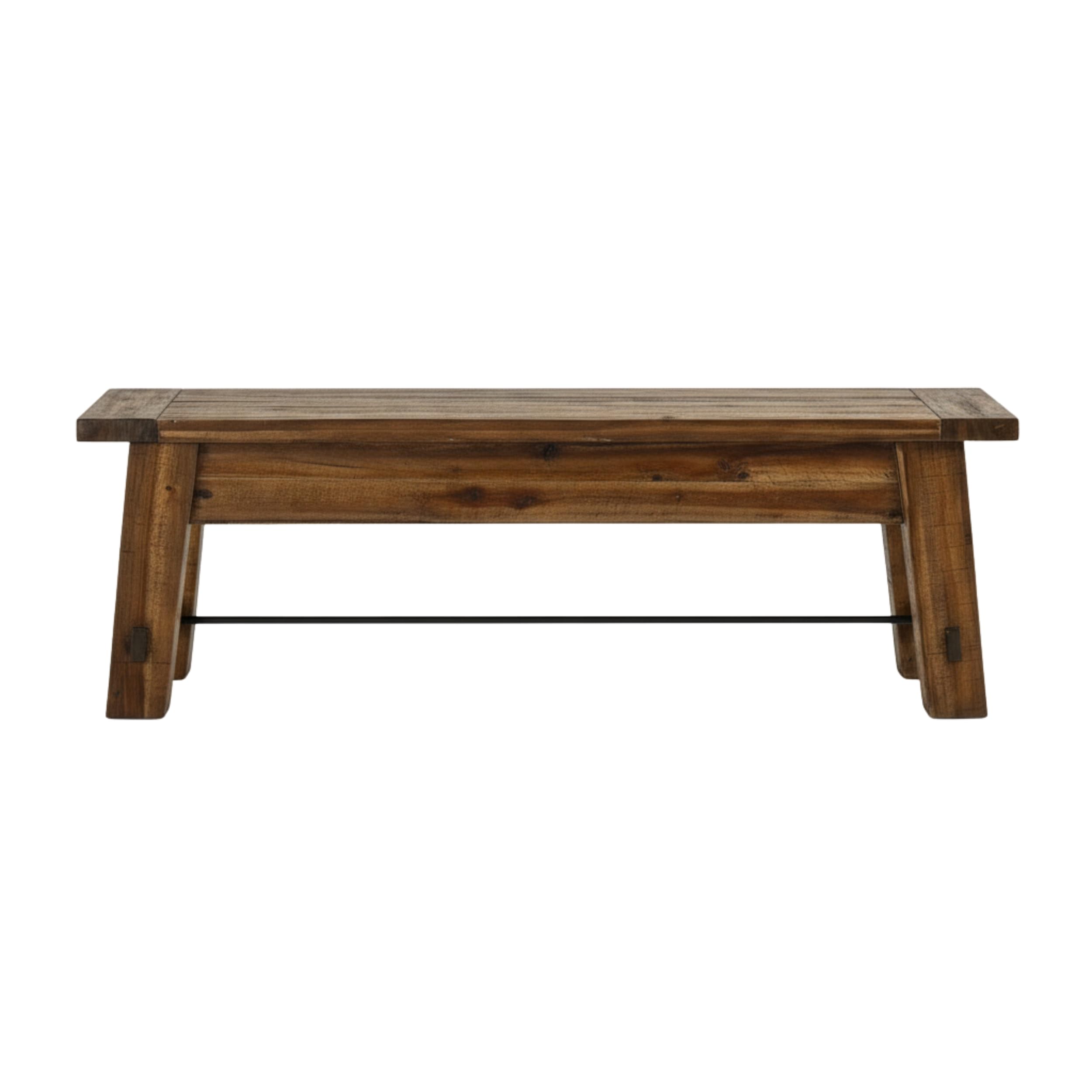 60 Inch Solid Wood Entryway Bench with Metal Accent Bar
