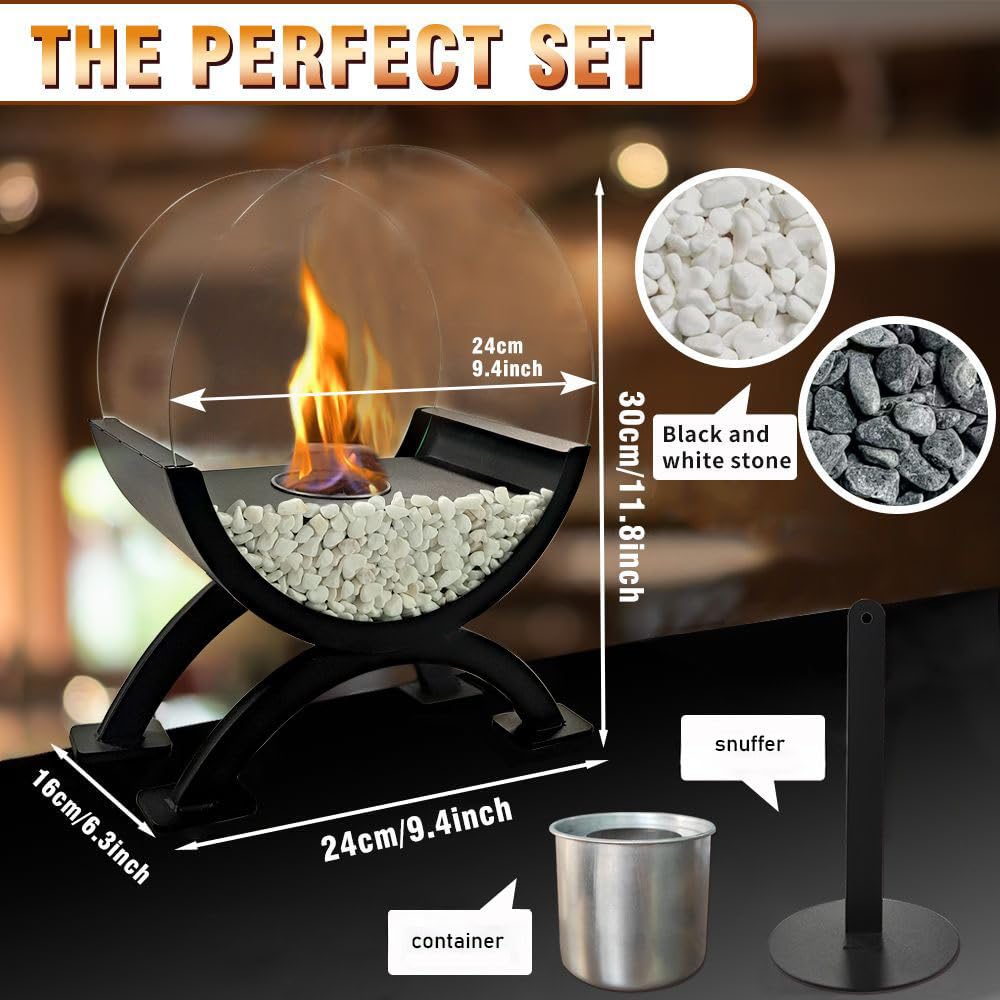 Round Glass Tabletop Fireplace with Tempered Glass
