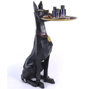 Geometric Dog Butler Statue Accent Table with Tray