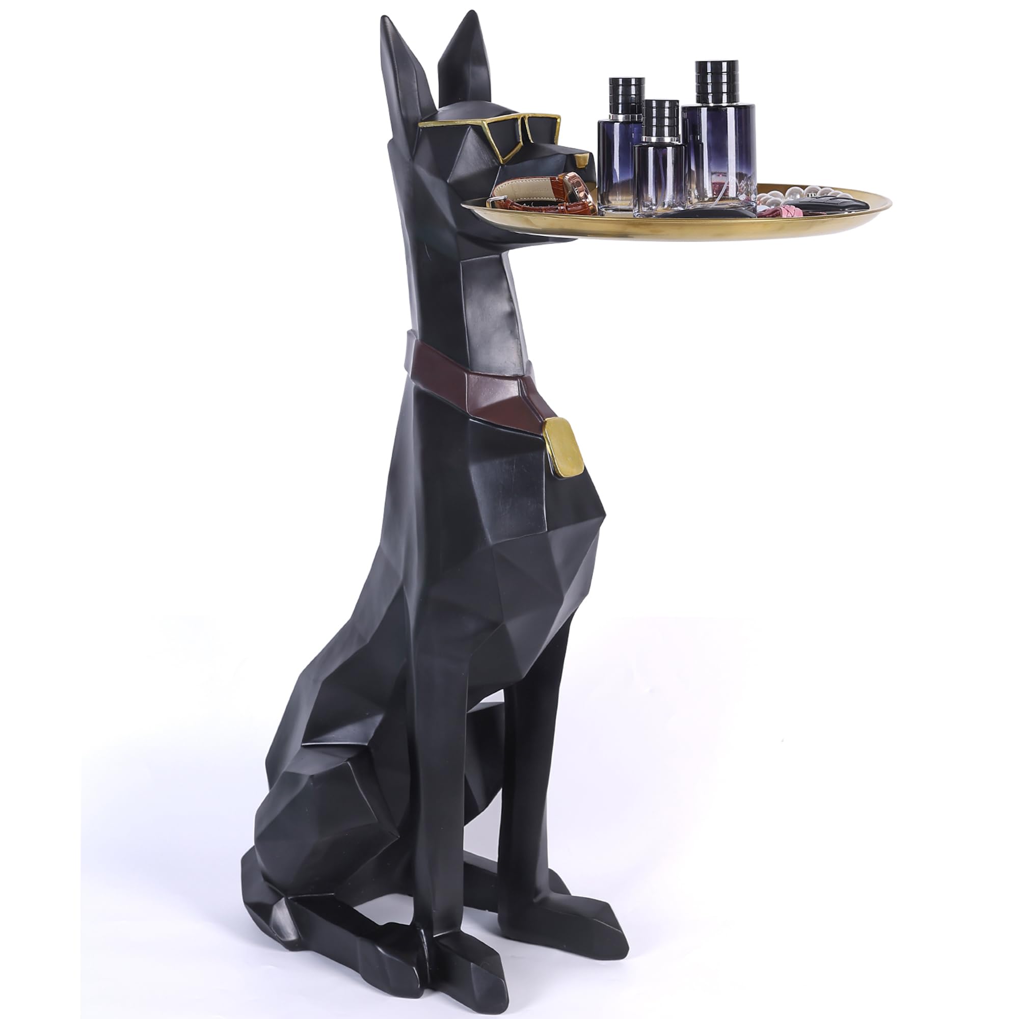 Geometric Dog Butler Statue Accent Table with Tray