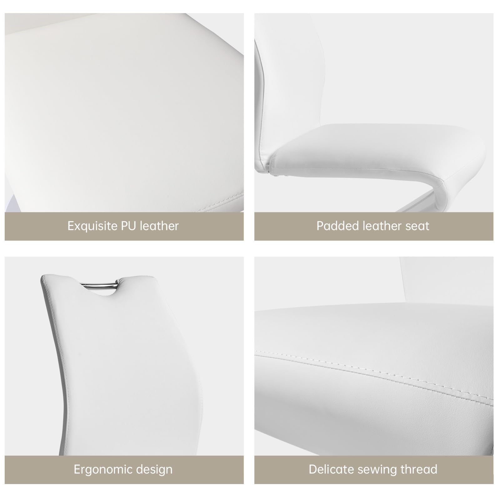 Mermaid Dining Chairs Set of 2 - White PU Leather Upholstered Side Chairs