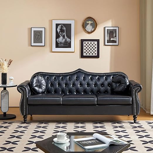 Chesterfield Velvet Sofa 3 Seater with Nailhead Trim