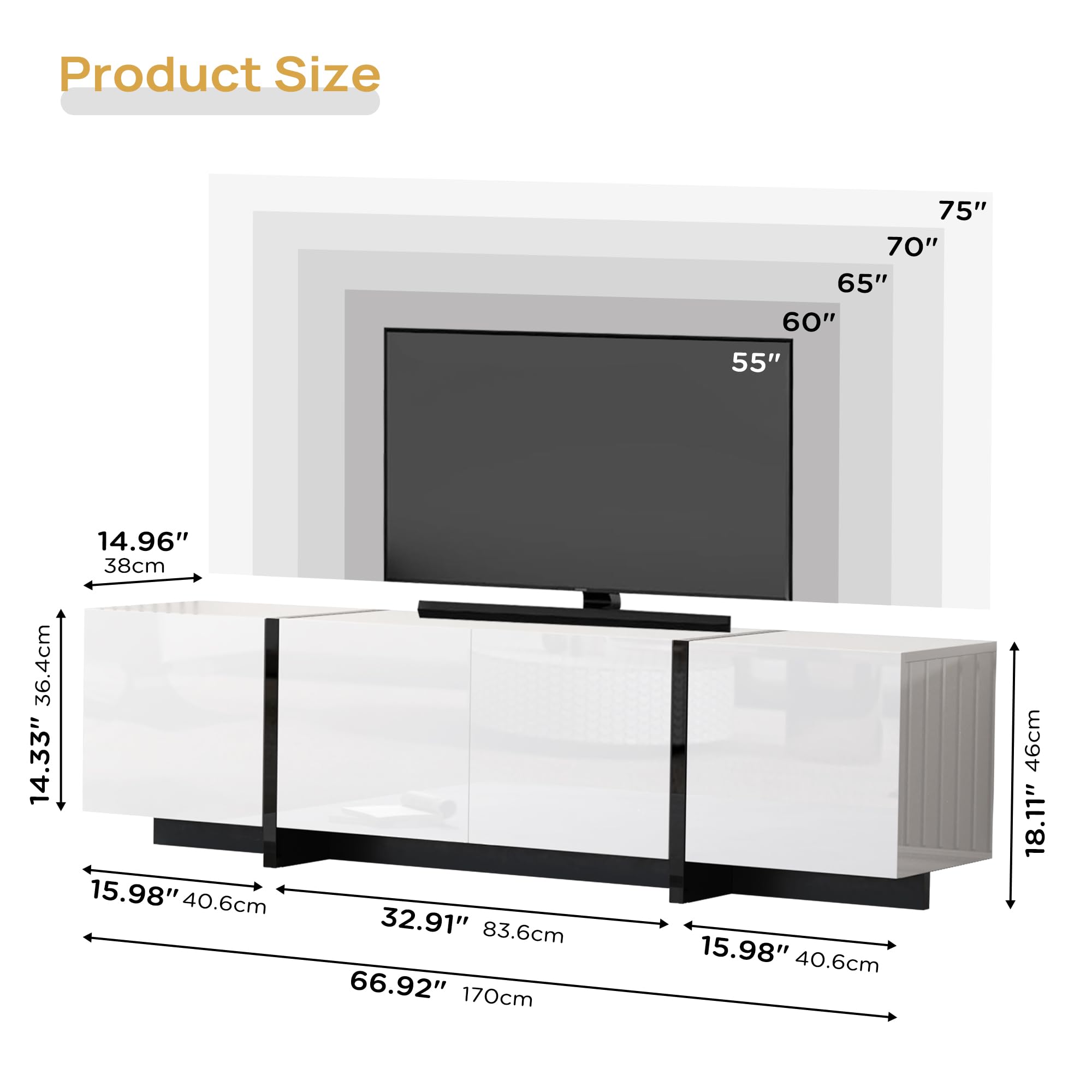 67" Wide High Gloss Modern TV Stand with Storage
