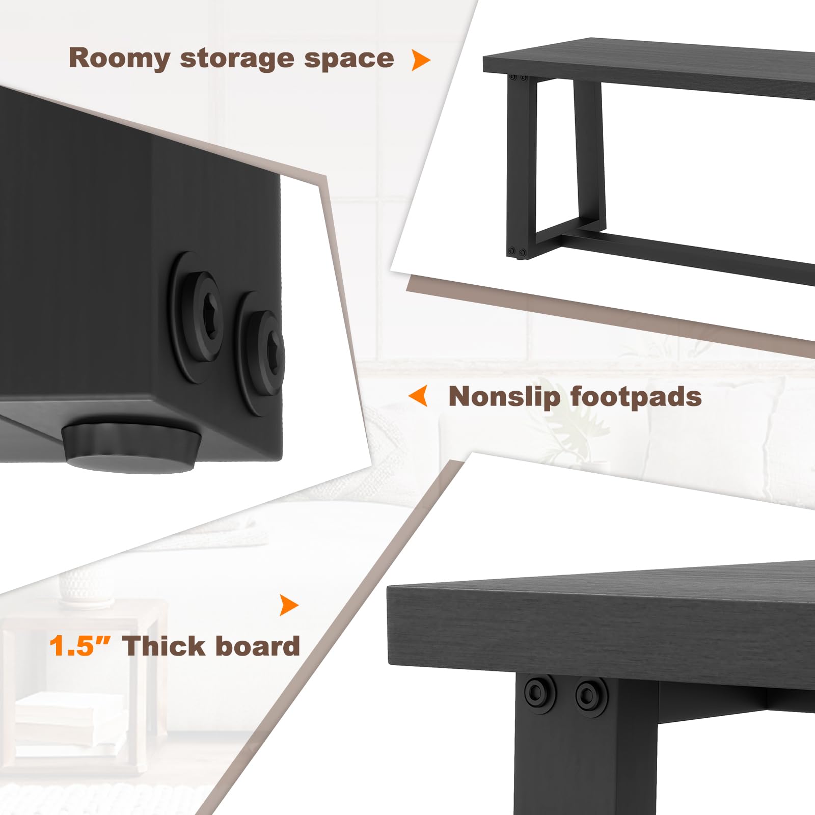 56.5" Wood Dining Bench with Metal Frame