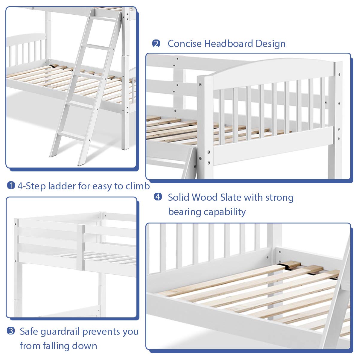Twin Over Twin Bunk Bed with Ladder and Safety Rail