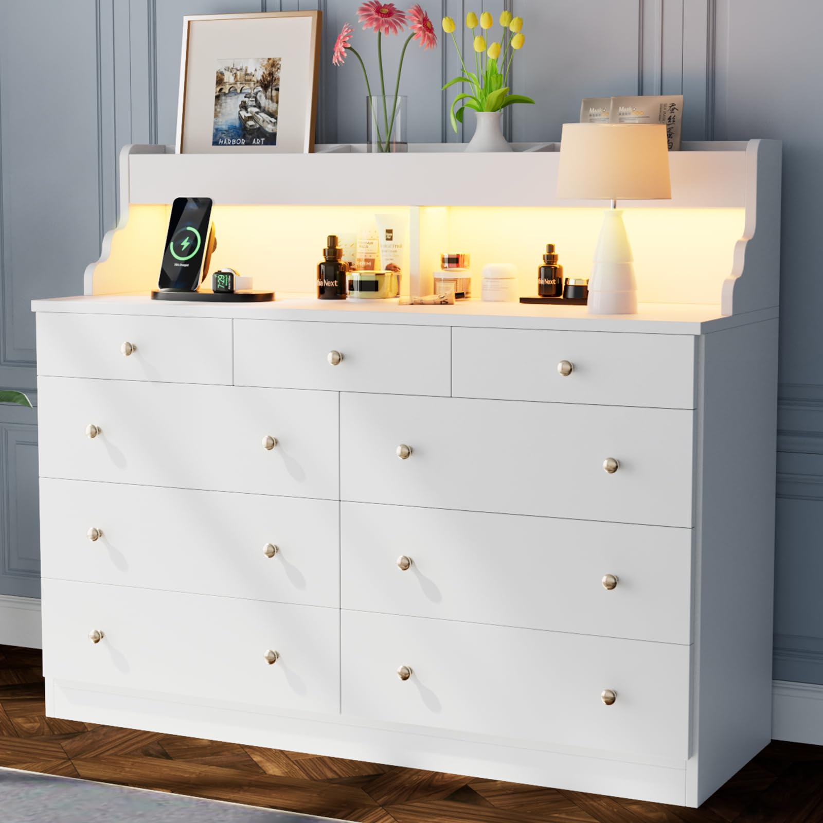 9 Drawer Dresser with LED Light and Power Outlet
