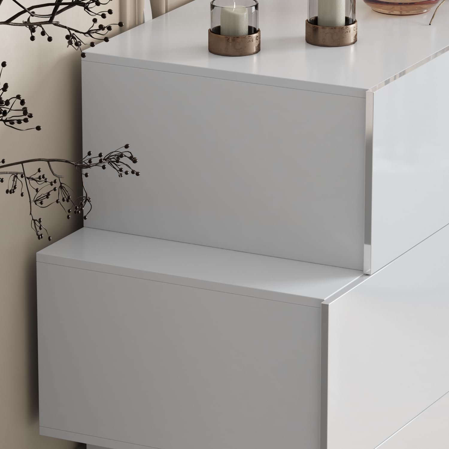 Modern High Gloss 6-Drawer Dresser with Asymmetrical Design