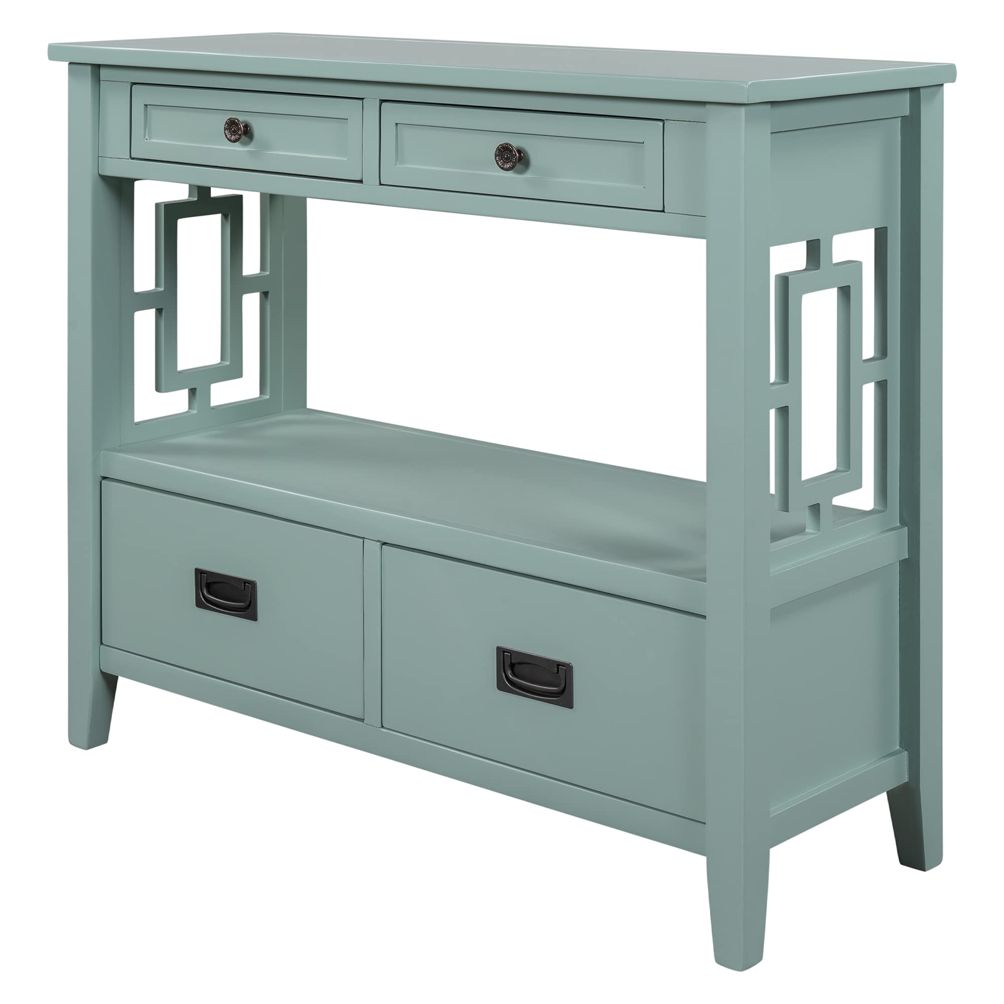 Console Table with 4 Drawers and Shelf - Green