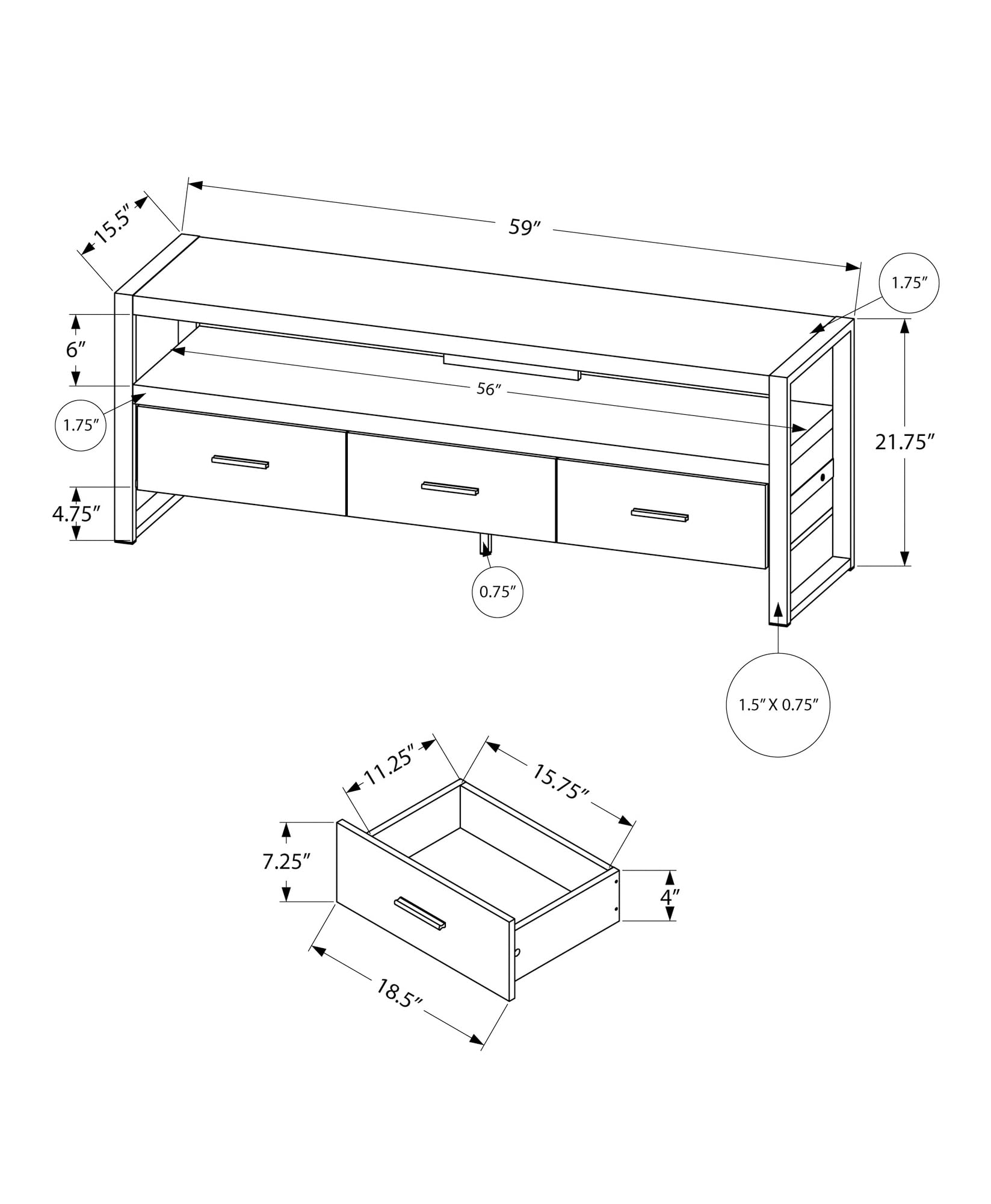 60" Industrial TV Stand with Metal Frame and Drawers