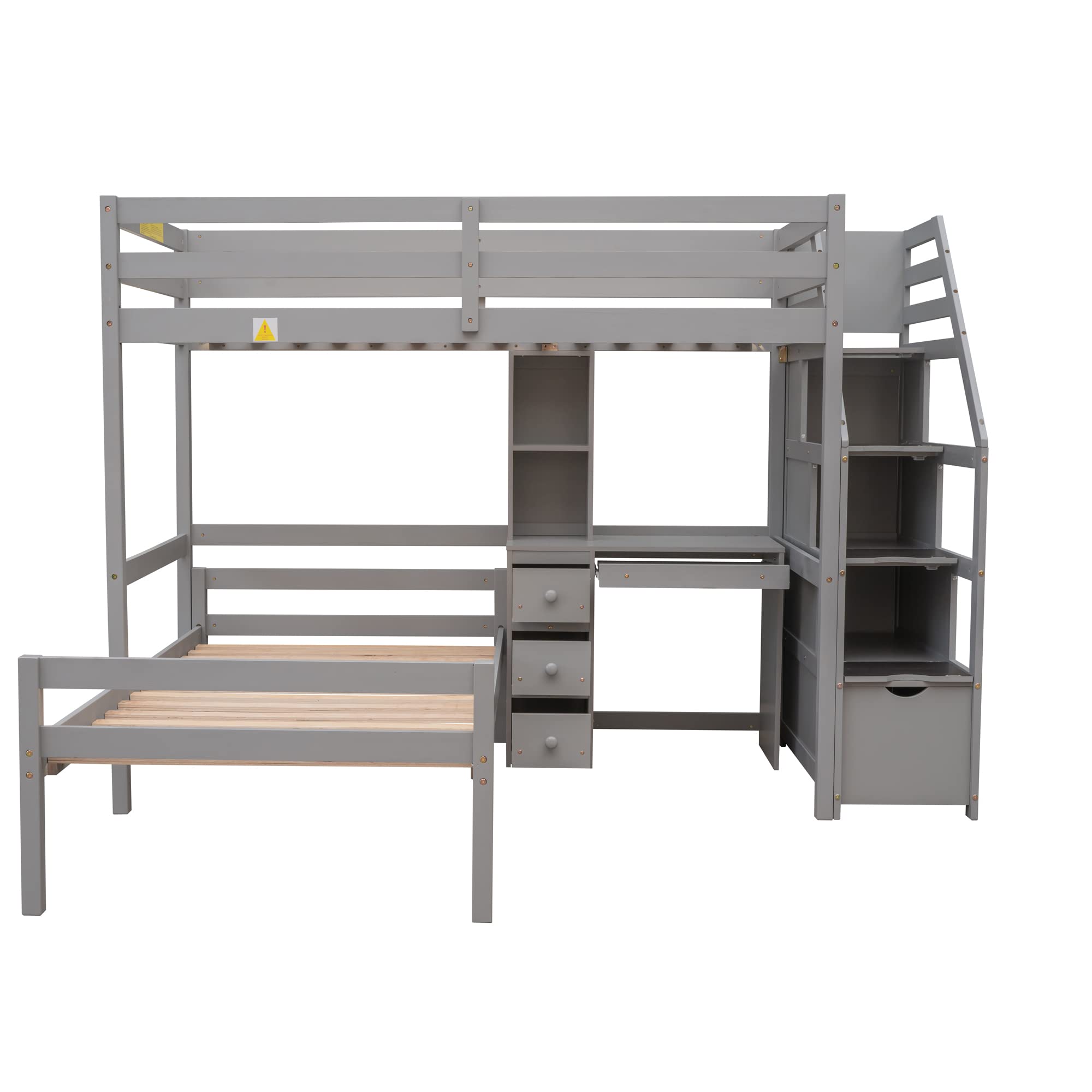 Twin Over Twin Bunk Bed with Stairs and Desk