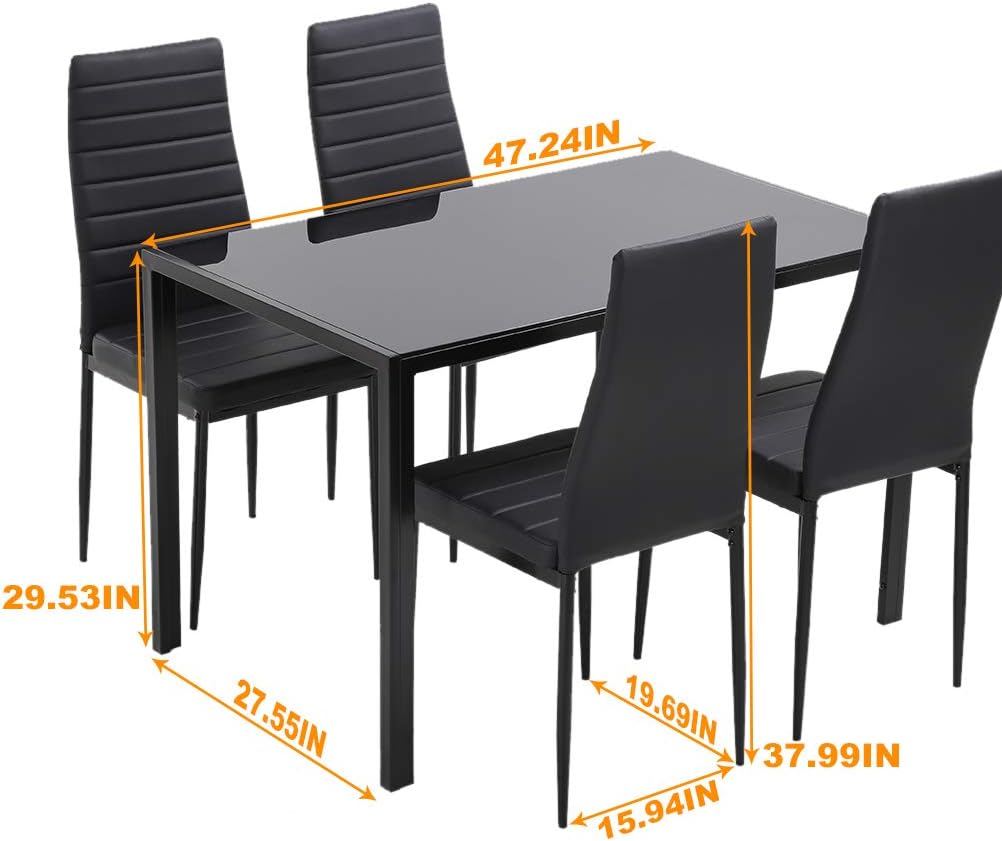 5-Piece Glass Dining Table Set with Metal Frame Chairs