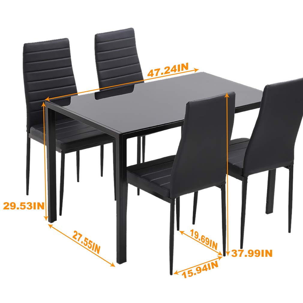 5-Piece Glass Dining Table Set with Metal Frame Chairs