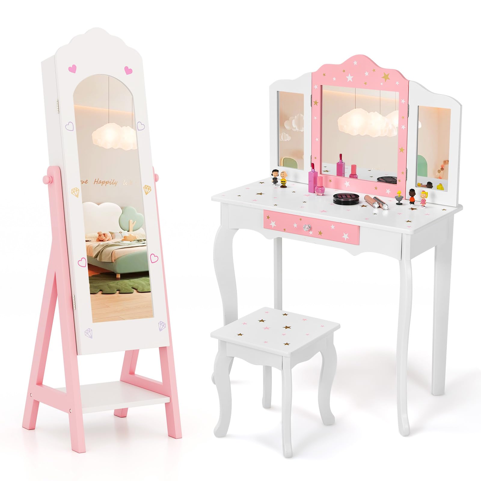Kids Vanity Table with Jewelry Cabinet