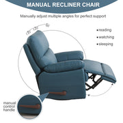 poplarbox Manual Recliner Chair with Lever Handle, 360° Swivel Elderly Rocker Recliner Chairs, Single Seat upholstered Recliner Sofa Chair for Living Room, Apartment (Blue)